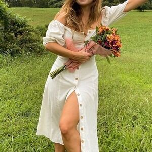 Urban Outfitters Maria Puff Sleeve Button Front Midi Dress Sz M Cottage Prairie